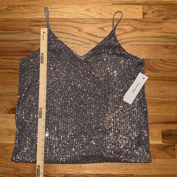 Calvin Klein Women's Sequin Strappy Camisole Silver Size Medium MSRP $64 NEW NWT - Picture 4 of 8